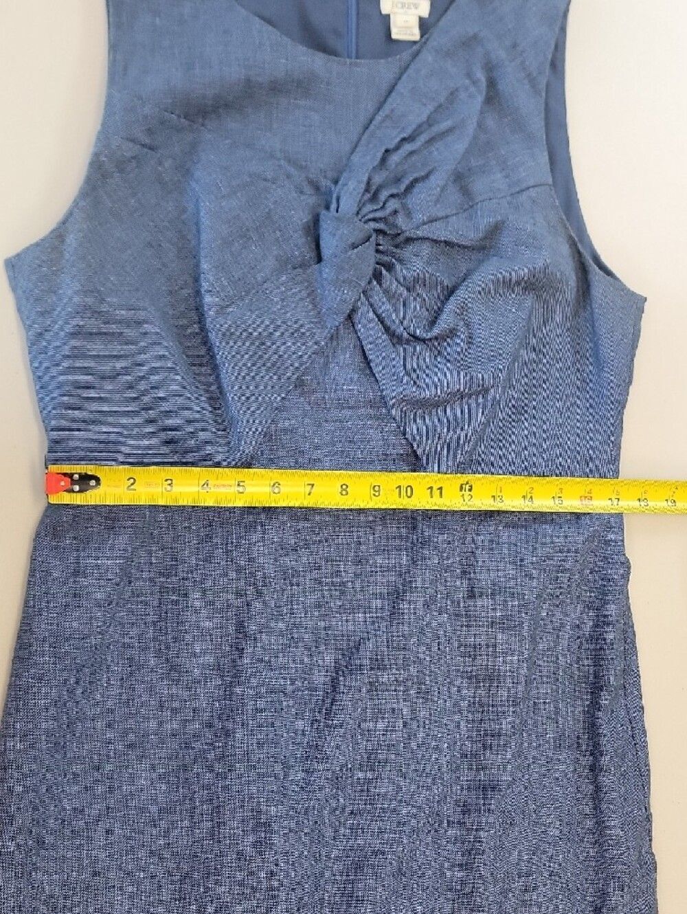 J. Crew Blue Linen Blend Sleeveless Midi Dress Front Knot Detail Coastal Boho - Picture 12 of 15